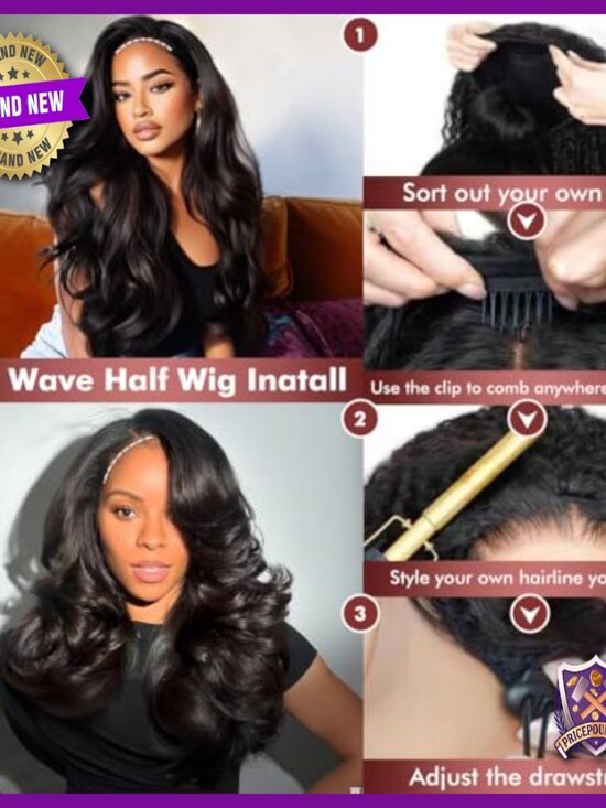 16 Inch Human Hair Half Wig Glueless 3-in-1 Drawstring Seamless Flip Over main image 2